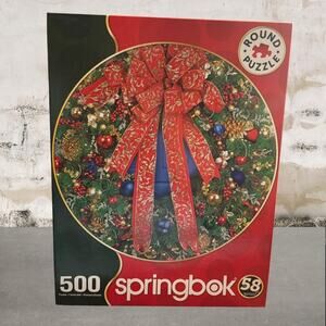 Springbok Round Puzzle Red-Green Wreath Design 500 Count
